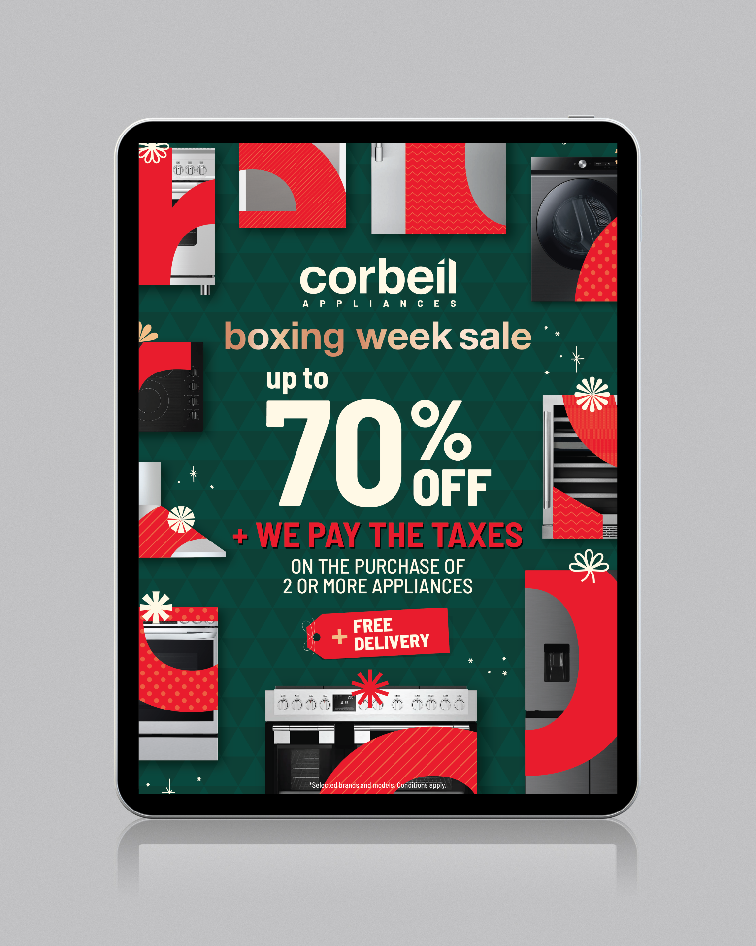 Campaign and retail creative for Corbeil Appliances